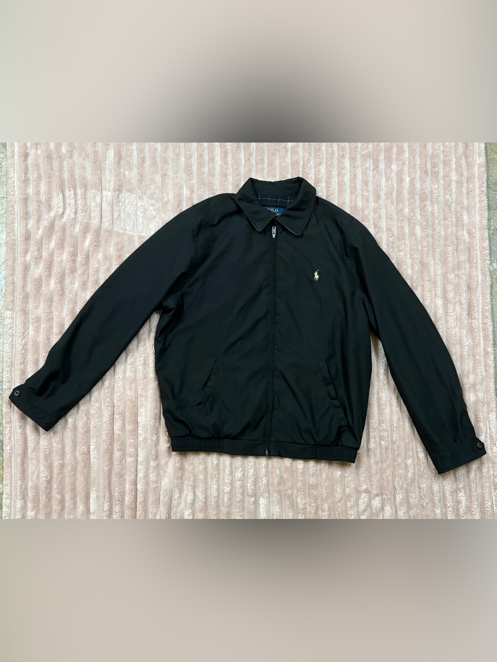 Ralph Lauren Black Zip-Up Bomber Jacket with Gold Pony